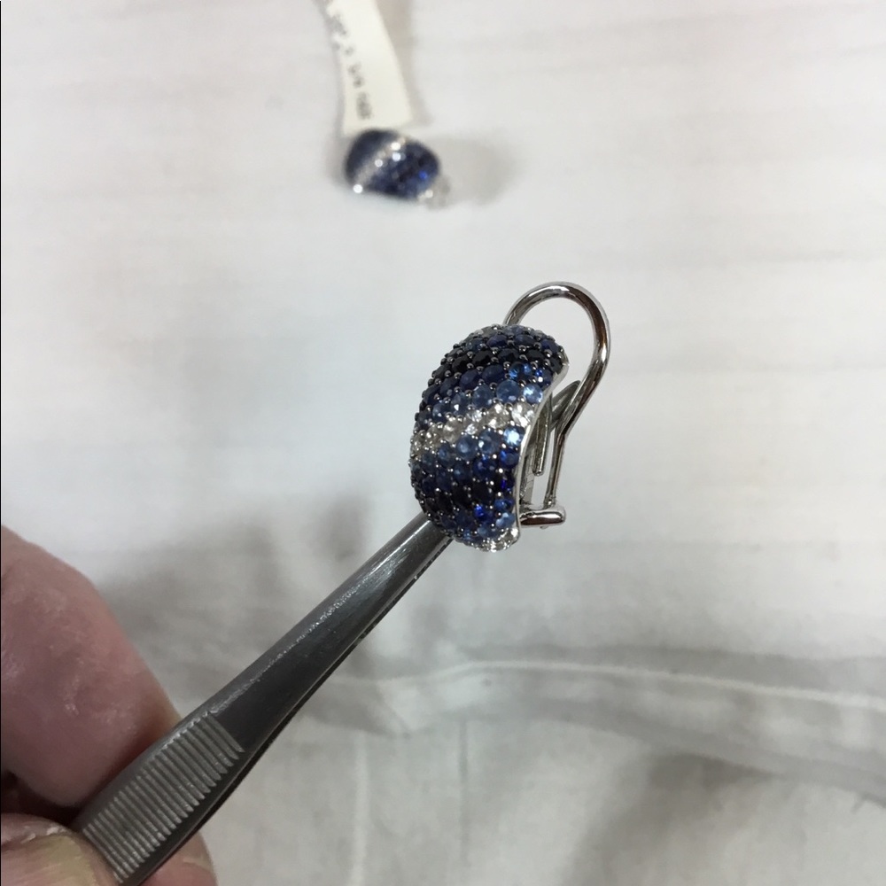 Sterling silver earrings with sapphire and diamond